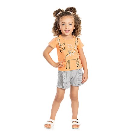Conjunto feminino girafa em cotton e moletinho flamê - BICHO BAGUNÇA