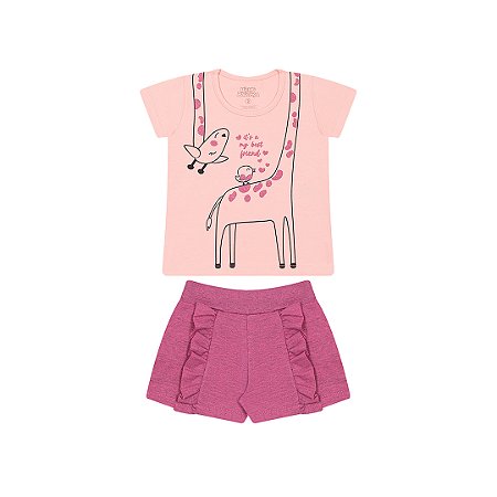 Conjunto feminino girafa em cotton e moletinho flamê - BICHO BAGUNÇA