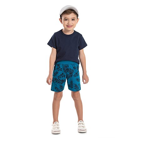 Bermuda masculina de moletinho e estampa floral - BICHO BAGUNÇA