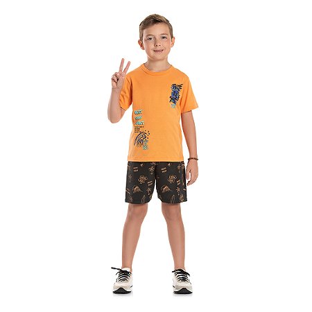 Conjunto masculino em meia malha e tactel estampado - BICHO BAGUNÇA