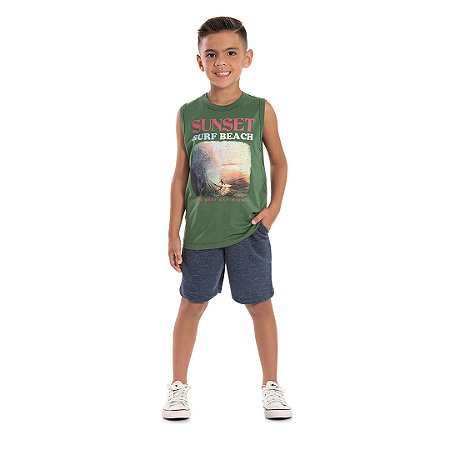 Conjunto regata masculino em meia malha e moletinho moulinê - BICHO BAGUNÇA
