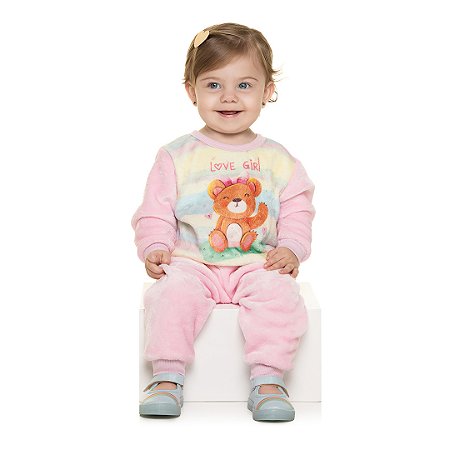 CONJUNTO FEMININO DE PELO FLEECE COM ESTAMPA - BICHO BAGUNÇA