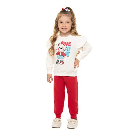 CONJUNTO FEMININO DE MOLETOM COM BABADO NA MANGA - BICHO BAGUNÇA