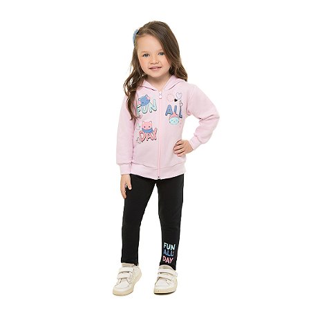 CONJUNTO FEMININO DE MOLETOM E MOLECOTTON COM ZIPPER E CAPUZ - BICHO BAGUNÇA