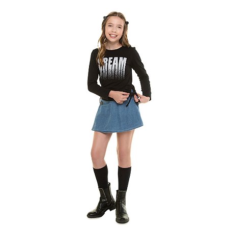 BLUSA FEMININA DE COTTON COM AMARRACAO E GLITTER - BICHO BAGUNÇA