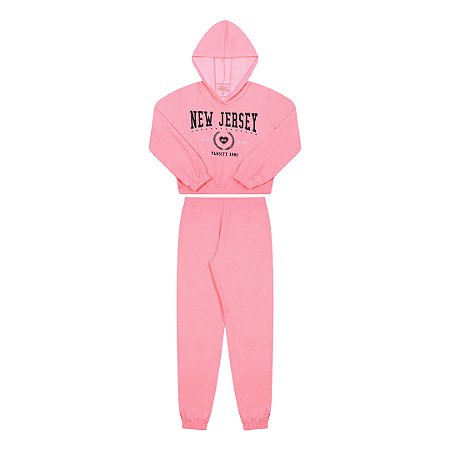 CONJUNTO FEMININO DE MOLETOM COM ELASTICOS E CAPUZ - BICHO BAGUNÇA