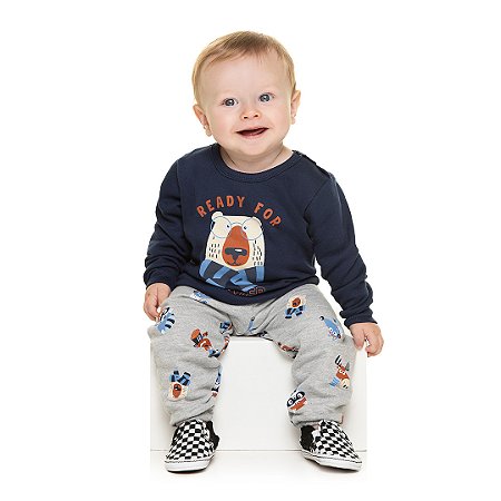 CONJUNTO MASCULINO EM MOLETOM COM PUFF NA ESTAMPA - BICHO BAGUNÇA