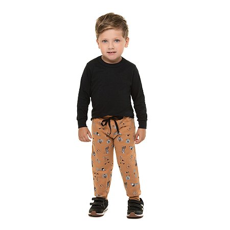 CALCA MASCULINA DE MOLETOM COM ESTAMPA E CORDAO - BICHO BAGUNÇA