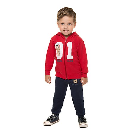 CONJUNTO MASCULINO DE MOLETOM COM CAPUZ E ZIPPER - BICHO BAGUNÇA