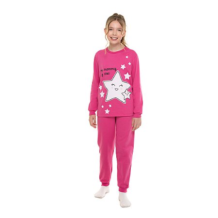 PIJAMA PELUCIADO FEMININO COM ESTAMPA BRILHA NO ESCURO - BICHO BAGUNÇA