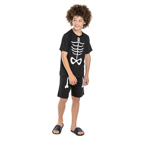 PIJAMA MASCULINO EM MEIA MALHA BRILHA NO ESCURO - BICHO BAGUNÇA