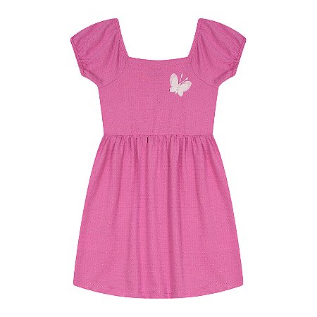 VESTIDO DE MALHA POA COM APLIQUE BORBOLETA - BICHO BAGUNÇA