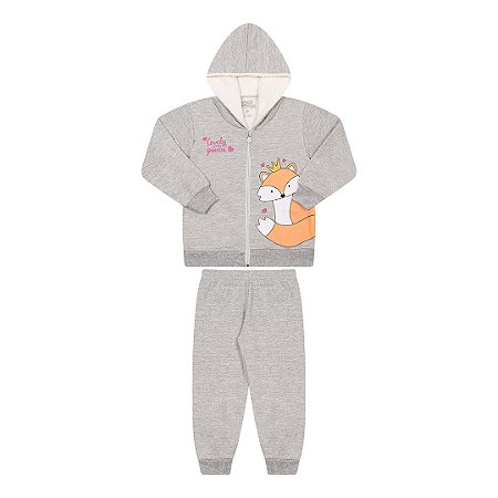 CONJUNTO DE MOLETOM COM ZIPPER E PELO NO CAPUZ - BICHO BAGUNÇA