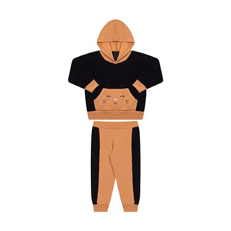 CONJUNTO DE PELO E MOLETOM COM BOLSO E CAPUZ - BICHO BAGUNÇA