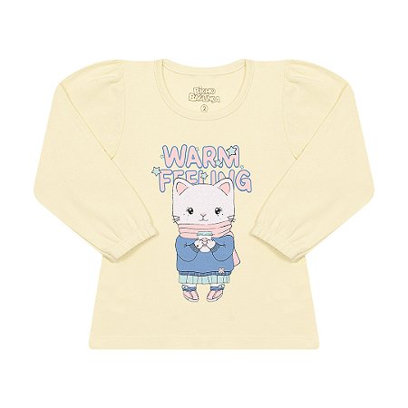 BLUSA DE COTTON COM ELASTICO NA MANGA E GLITTER NA ESTAMPA - BICHO BAGUNÇA