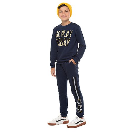CONJUNTO EM MOLETOM COM BOLSO E PUFF NA ESTAMPA - BICHO BAGUNÇA