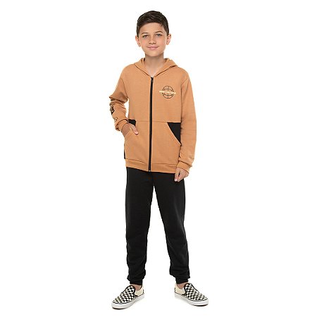 CONJUNTO DE MOLETOM COM BOLSO E ZIPPER - BICHO BAGUNÇA