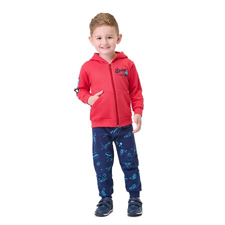 CONJUNTO DE MOLETOM COM ZIPPER / CAPUZ E ESTAMPA QUE BRILHA NO ESCURO - BICHO BAGUNÇA