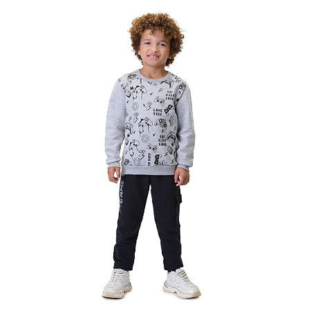 CONJUNTO DE MOLETOM COM BOLSO CARGO - BICHO BAGUNÇA