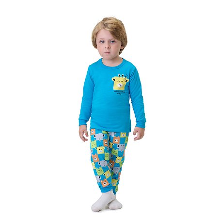PIJAMA PELUCIADO MASCULINO COM ESTAMPA BRILHA NO ESCURO - BICHO BAGUNÇA