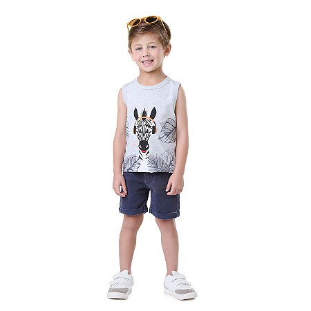 REGATA EM MEIA MALHA COM ESTAMPA - BICHO BAGUNÇA