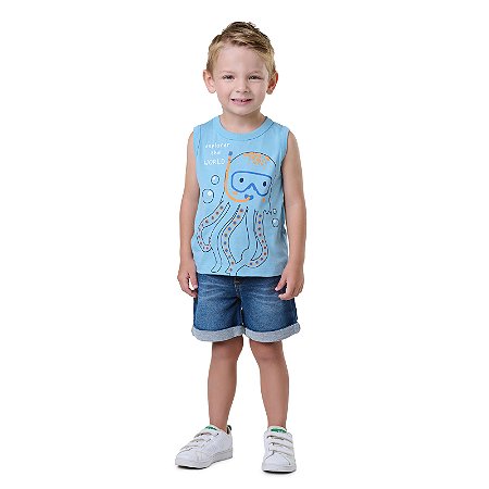 REGATA EM MEIA MALHA COM PUFF NA ESTAMPA - BICHO BAGUNÇA