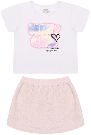 CONJUNTO EM COTTON E SHORTS / SAIA DE MOLETINHO LINHO - BICHO BAGUNÇA