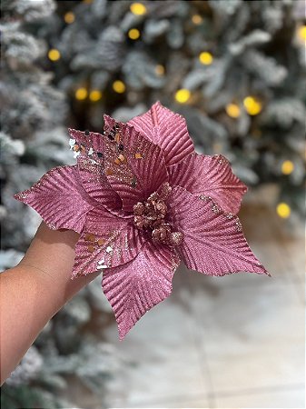 FLOR NATALINA ROSA CHICLETE 25 CM