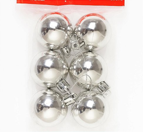 KIT BOLA NATALINA 4CM 6 UNIDADES PRATA