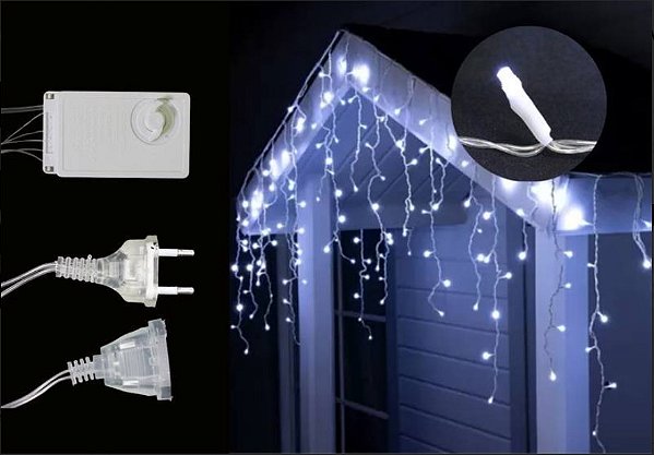 PISCA CASCATA FIO TRANSPARENTE 5M 200 LAMPADAS BRANCO 110V