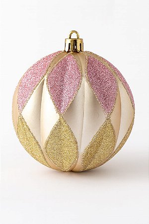 BOLA NATALINA DECORADA 10CM ROSA/DOU