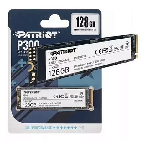 SSD 128gb Patriot P300 M.2 2280 Pcie 3x4 Nvme 1.3 Leitura 1600mb/s Gravação 600mb/s