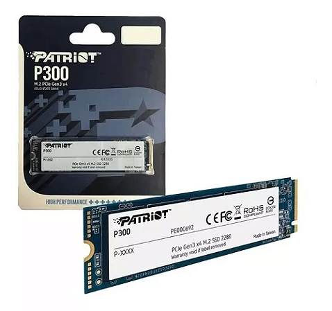 SSD Patriot P300, 256GB, M.2 NVME, Leitura 1700MBs e Gravação 1100MBs