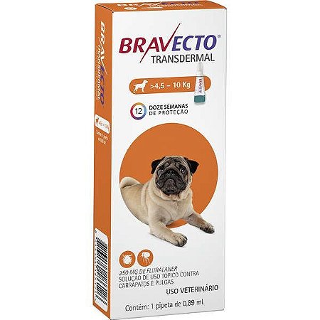 Antipulgas e Carrapatos Bravecto Transdermal Para Cães de 4,5 a 10 Kg - 1 Pipeta