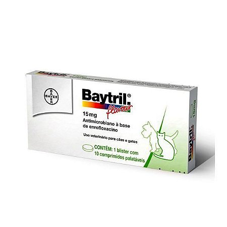 Baytril Flavour 15 mg Para Cães e Gatos - 10 Comprimidos