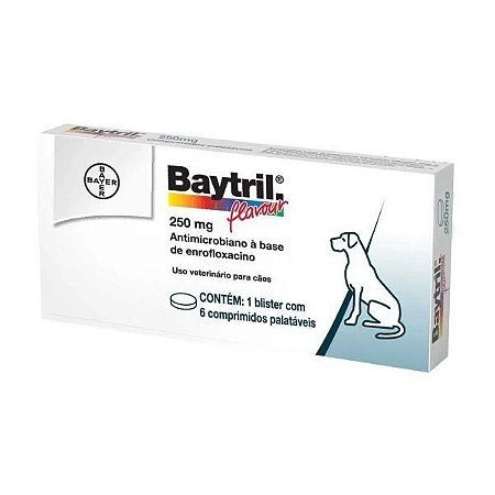 Baytril Flavour 250 mg Para Cães - 10 Comprimidos