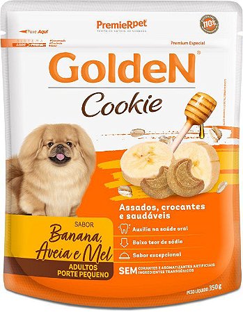 Biscoito Golden Cookie Raças Pequenas Para Cães Adultos de Porte Pequeno Sabor Banana, Aveia e Mel - 350 g