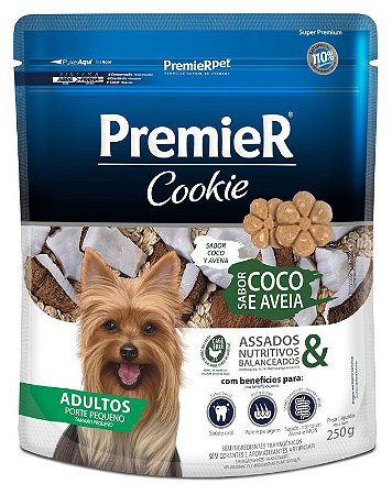 Biscoito Premier Cookie Raças Pequenas Para Cães Adultos de Porte Pequeno Sabor Coco e Aveia - 250 g