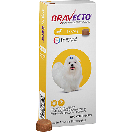 Antipulgas e Carrapatos Bravecto 112,5 mg Comprimido Para Cães de 2 a 4,5 Kg - 1 Tablete