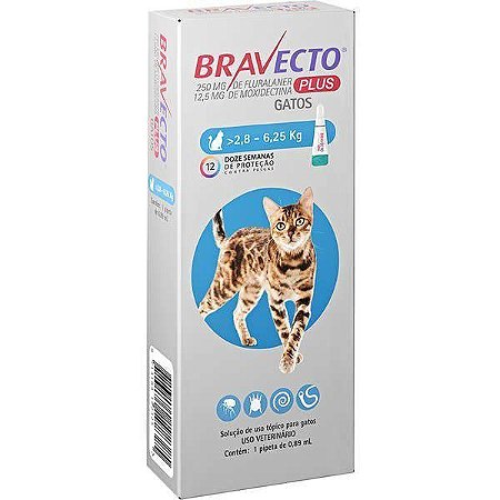 Antipulgas Bravecto Plus Transdermal Para Gatos de 2,8 a 6,25 Kg - 1 Pipeta