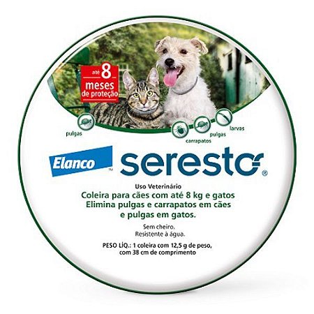 Coleira Antipulgas e Carrapatos Seresto Para Cães e Gatos Até 8 Kg - 1 Unidade