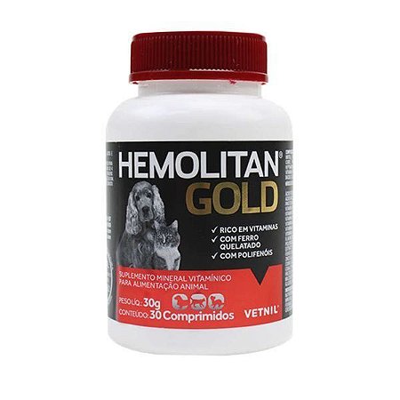 Hemolitan Gold Para Cães e Gatos - 30 comprimidos