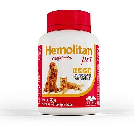 Hemolitan Pet Para Cães e Gatos - 30 comprimidos