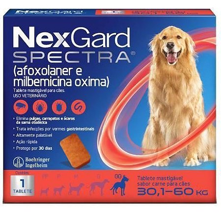 Antipulgas e Carrapatos Nexgard Spectra GG Para Cães de 30,1 a 60 Kg - 1 Comprimido