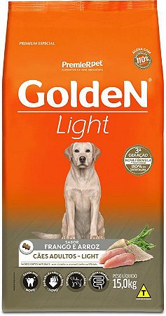 Ração Golden Fórmula Light Para Cães Adultos Sabor Frango e Arroz - 15 Kg