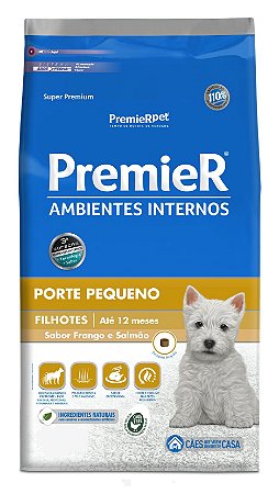 Ração Premier Ambientes Internos Para Cães Filhotes de Porte Pequeno Sabor Frango e Salmão