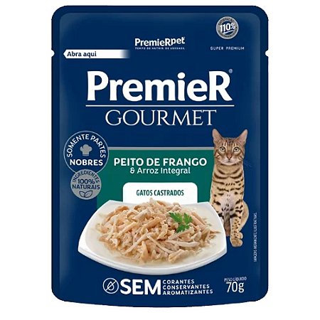 Sachê Premier Gourmet Para Gatos Sabor Peito de Frango e Arroz Integral - 70 g