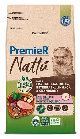 Ração Premier Nattu Para Cães Filhotes de Porte Pequeno Sabor Frango, Mandioca, Beterraba, Linhaça e Cranberry