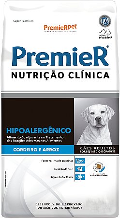 Ração Premier Nutrição Clínica Hipoalergênico Para Cães Adultos Porte Médio e Grande Sabor Cordeiro e Arroz - 10.1 Kg