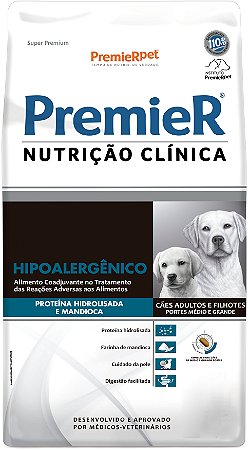 Ração Premier Nutrição Clínica Hipoalergênico Para Cães Adultos Porte Médio e Grande Sabor Proteína Hidrolisada e Mandioca - 10.1 Kg